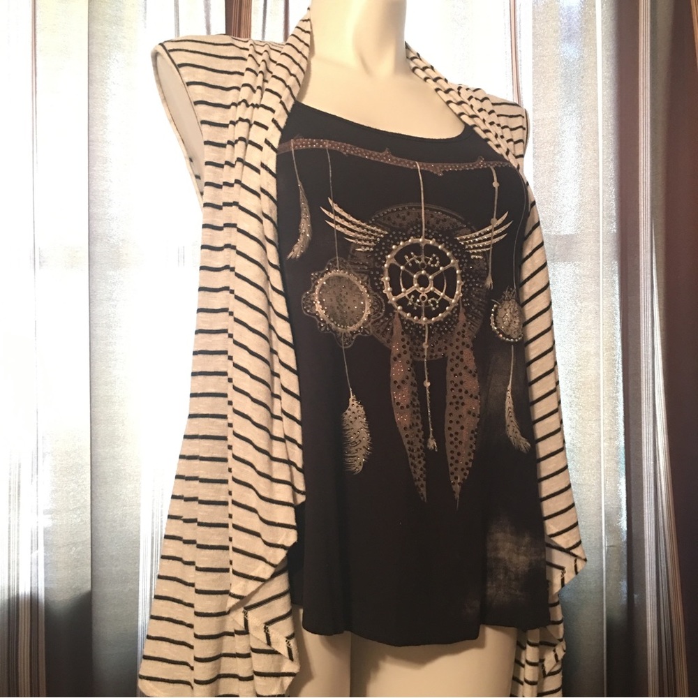 Licensed Harley-Davidson L/XL Embellished Top with Soft Striped Statement Look